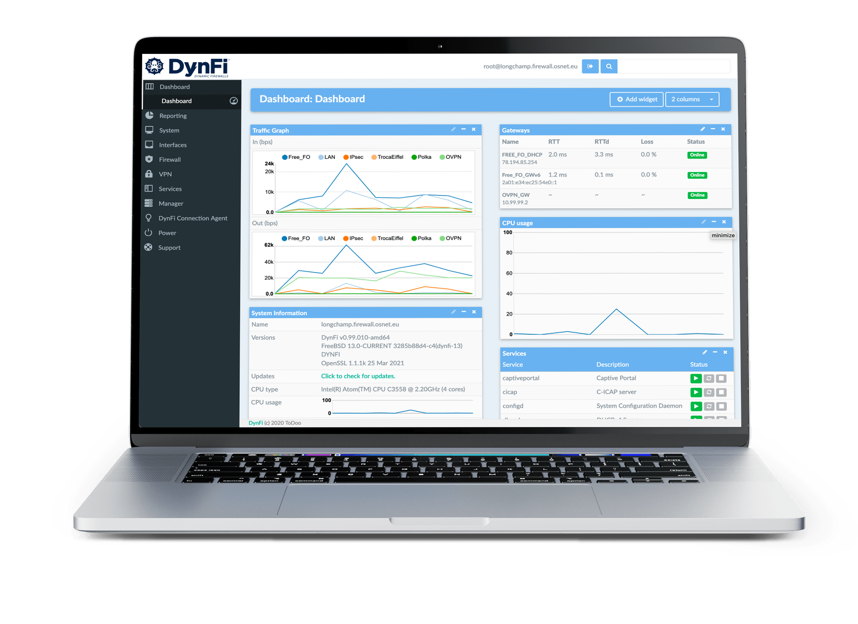 Capture d'écran de DynFi Firewall